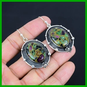 Venta de Halloween Pendientes colgantes colgantes de plata de ley de piedra zoisita de rubí de cobre - Imagen 1 de 11