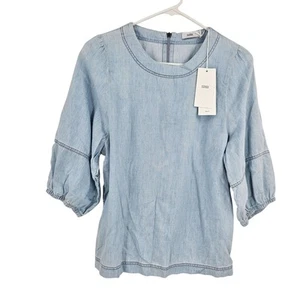 $215 Closed Debbie Denim Chambray Top Blue Light Wash Balloon Sleeve NWT Size S - Picture 1 of 7