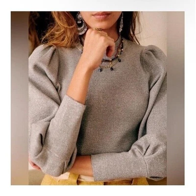 Suéter Jersey Sezane Metálico Gris Plateado Cuello Simulado Cerradura Espalda Talla XS Foto 1 de 4