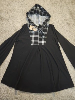 Голубой стиль толстовка с капюшоном черный с серый клетку капюшон средний новый с Ярлыками - Изображение 1 из 4