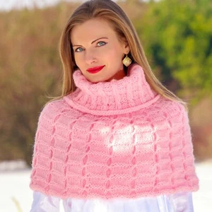 Cowl neck wool scarf infinity shawl warm hand knit turtleneck warmer SUPERTANYA - Picture 1 of 19