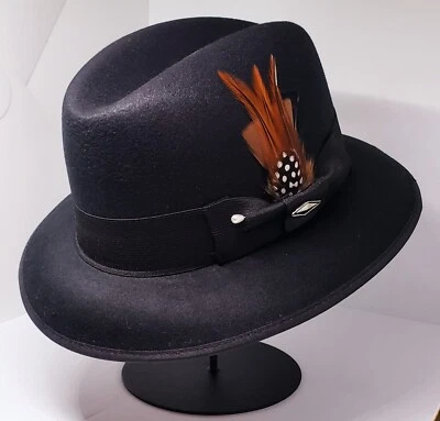 Para Hombres Clásico Fieltro Negro Lowrider Sombrero Fedora Marrón Negro Combo Pluma Foto 1 de 3