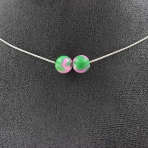 Minerals And Gemstones. Necklace 2 Pearls Rose Green Jasper 8 Mm. Chain E - Picture 1 of 5