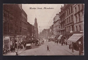 c1915 Pelham Serie Echtfoto Markt Straßenszene Manchester UK Postkarte - Bild 1 von 2