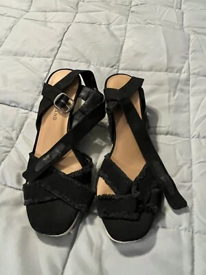 Zapatos de tacón de cuña de corcho con banda de cuero negro Lucky Brand para mujer talla 8M Foto 1 de 4