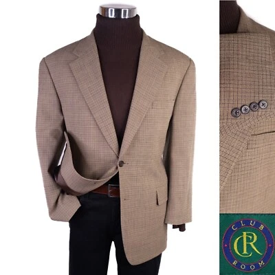 VTG Club Room Macy's 42R/S Mens Houndstooth Windowpane 2 Button Blazer Coat - Image 1 of 4