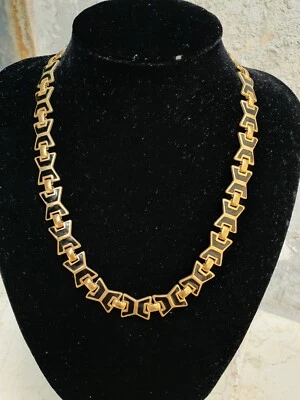 Collar cadena joyería mujer 16 pulgadas vintage tono oro esmalte negro Foto 1 de 4