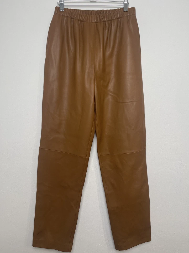 Nordstrom Piel de Cordero Suave Cuero Talla Mediana Marrón Camel Pierna Ancha Cintura Alta Foto 1 de 4
