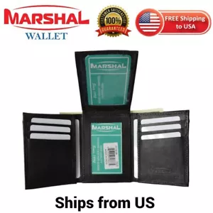 BLACK MEN'S GENUINE LEATHER TRIFOLD WALLET 9 CARD 2 ID WINDOW FLAP TOP HOLDER - Picture 1 of 6