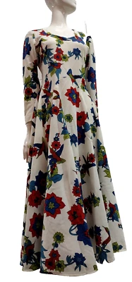 70s Red Birds Fall Dress Long Sleeve Hummingbirds FUTURA COUTURE New York M - Image 1 of 4