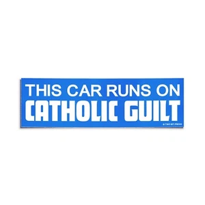CATHOLIC GUILT Bumper Sticker - Funny Gen Z Meme Vintage Style Vinyl 80s 90s - Picture 1 of 3