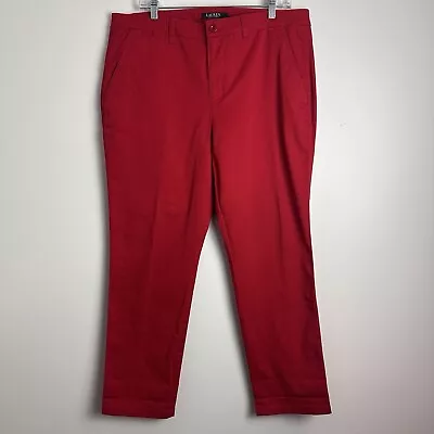 Calça chino Ralph Lauren feminina 14 vermelha reta 36x28 elástica preppy trabalho férias - Imagem 1 de 4