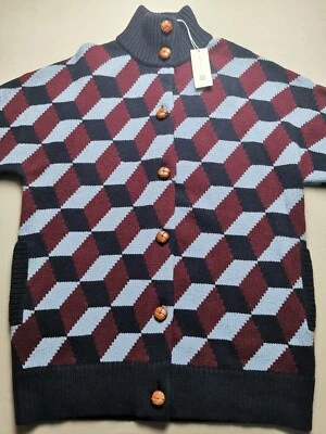 Abrigo Suéter Chevron 100% Lana TORY BURCH Mujer Talla M (NUEVO CON ETIQUETAS) Botón Delantero Foto 1 de 4