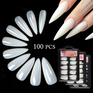 100 Pcs Ballerina Nail Coffin Tips Long Art Full Cover Nails Manicure Fake False - Picture 1 of 13