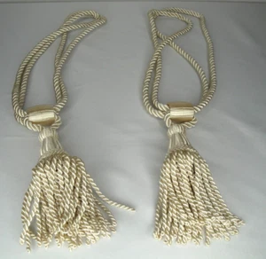 Tassels Tie Backs Ivory Pair Double Loop Tassel Curtains Drapes Satin Shiny Cord - Picture 1 of 4