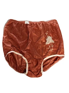 Vintage shimmery peach panties nylon sissy full granny briefs with aplique S/5 - Picture 1 of 6