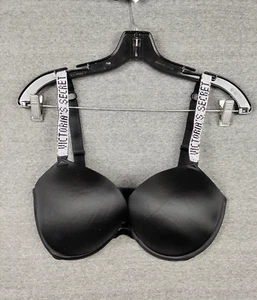 Victorias Secret Womens Bra 32DD Black Sequin Strap Bombshell Very Sexy Pushup - Picture 1 of 8