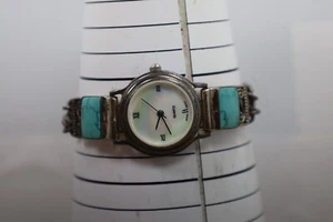 Vintage Womens Sterling Silver & Turquoise MOP Dial Mutli Strand Bracelet Watch - Picture 1 of 6