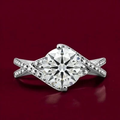 Round Cut Lab Created Diamond Engagement Ring 1.30 Ct IGI 950 Platinum E F VS - Image 1 of 4