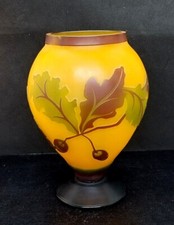 Vintage Gall Inspired Cameo Glass Vase with Oak Leaves & Acorns