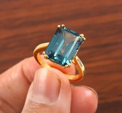 Natural Indicolite Tourmaline Ring Radiant Stone Ring Gift For Her Wedding Ring - Image 1 of 4
