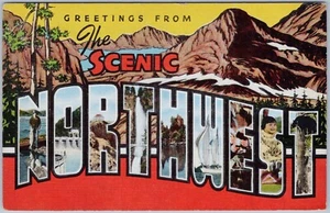 Grüße aus dem malerischen Nordwesten, 40er Jahre Großbrief Leinen Postkarte - Bild 1 von 2