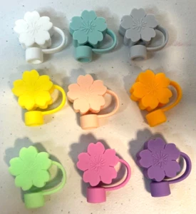 9 pcs Silicone Sakura Flower Straw Toppers Reusable Covers and Caps for straws - Picture 1 of 6