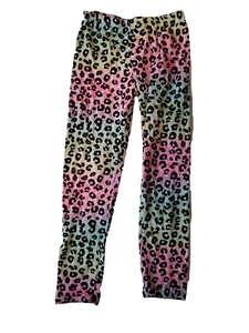 Girls Stretch Pants Animal Print Black Rainbow Back M 10/12 - Picture 1 of 3