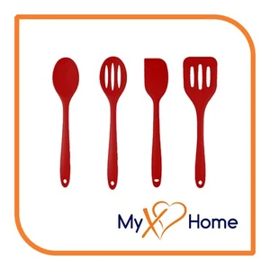 8" Red Silicone Spoon, Slotted Spoon, Spatula & Slotted Turner Set by MyXOHome - Picture 1 of 9