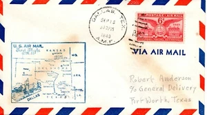FIRST FLIGHT DALLAS-FORTH WORTH, DALLAS, TX 1949 FDC12407 - Picture 1 of 2