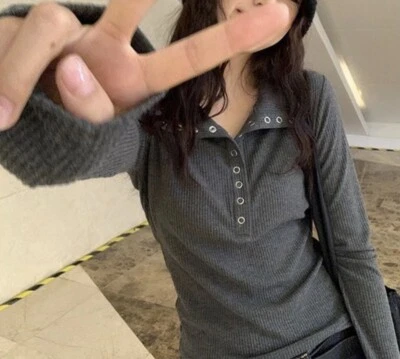 Suéter tejido Biyaby con botones para mujer Y2K manga larga calce ajustado suéteres Foto 1 de 4