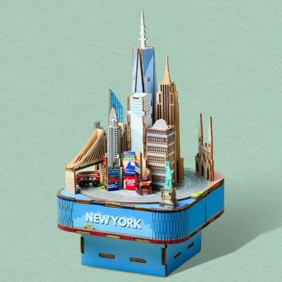 Stylish New York Wooden Music Box 3D Puzzle Building Model Toys for Best Gifts - Image 1 of 4