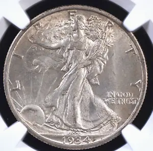 1934 S WALKING LIBERTY HALF DOLLAR NGC MS 62 SLIGHTLY GREYING POWDERY WHITE WELL - Picture 1 of 5
