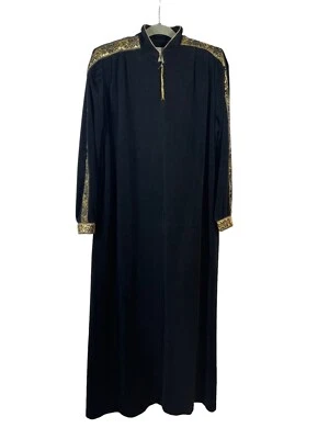 Ruth Norman Neiman Marcus Caftan Dress S Vintage black gold small - Image 1 of 4