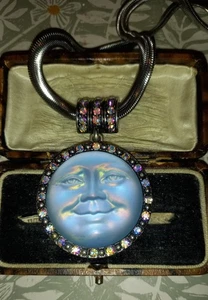 SEAVIEW Mond HALSKETTE Liac BLAU irisierend GLITZERND silberfarben VINTAGE STYLE - Bild 1 von 13