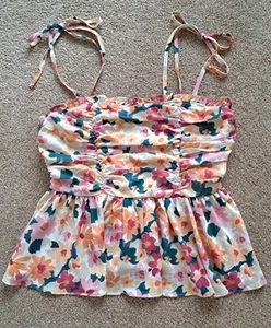 π NEW Shein Multicoloured Peplum Summer Top With Tie Straps - Size L (UK12) π - Picture 1 of 10