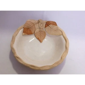 Vintage Brigette Haag Signed Applied Leaves Hand Crafted RARE Art Pottery Bowl - Picture 1 of 8
