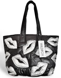 WILDFOX Lips QUILTED BLACK SILVER Puffy TOTE  - Picture 1 of 4