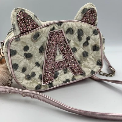 Justice Girls Novelty Cat Ear Crossbody Bag Purse Initial A Pink Glitter - Image 1 of 4