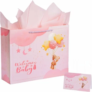 Bolsa de Regalo Bebé Niña 13" para Baby Shower o Cumpleaños con Asa, Papel Pañuelo y - Imagen 1 de 12