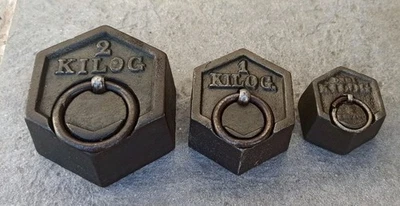 Série poids 3,5kg Hexagonale ancien en fonte pour balance - Photo 1/4