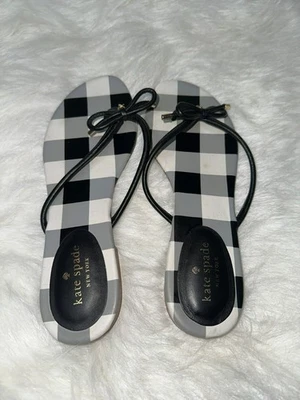 Sandalia Kate Spade Mistic Bow Chanclas Cuero a Cuadros Negros 9.5 Foto 1 de 4