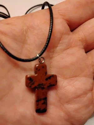 Collar colgante cruz piedra natural obsidiana caoba piedras preciosas genuinas Foto 1 de 2