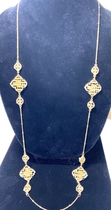 Long gold tone Chain Beaded clover motif Necklace 36 inches - Picture 1 of 3