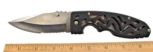 Maxam Stainless Liner Lock Folding Lock Cut-out Black Soft Grip Pocket Knife - Picture 1 of 4
