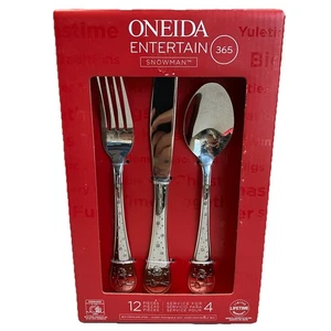 Weihnachten Oneida Edelstahl Besteck Schneemann 12-teiliges Set Service für 4 Neu - Bild 1 von 9