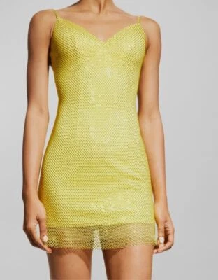 Mini vestido para mujer Jovani amarillo estrás cadena correo talla 10 $560 Foto 1 de 4