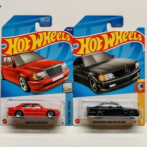Hot Wheels Mercedes-Benz 500E Red VHTF & '89 SEC AMG Black on International Card - Picture 1 of 4