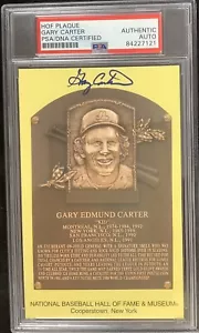 Gary Carter Signed Gold HOF Plaque Postcard Yellow MTL Expos Autograph PSA/DNA - Picture 1 of 2