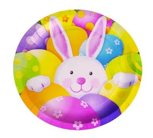 Easter Bunny Rabbit Eggs Sunday Spring Holiday Party 9" Paper Dinner Plates - Picture 1 of 1